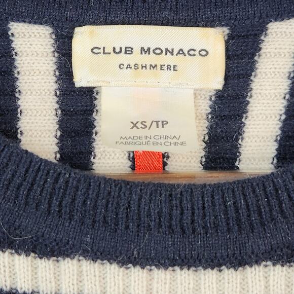 Club Monaco Wmn's Cashmere B&W Striped Assymetric Long Sleeve Sweater Sz XS/TP - Picture 3 of 10